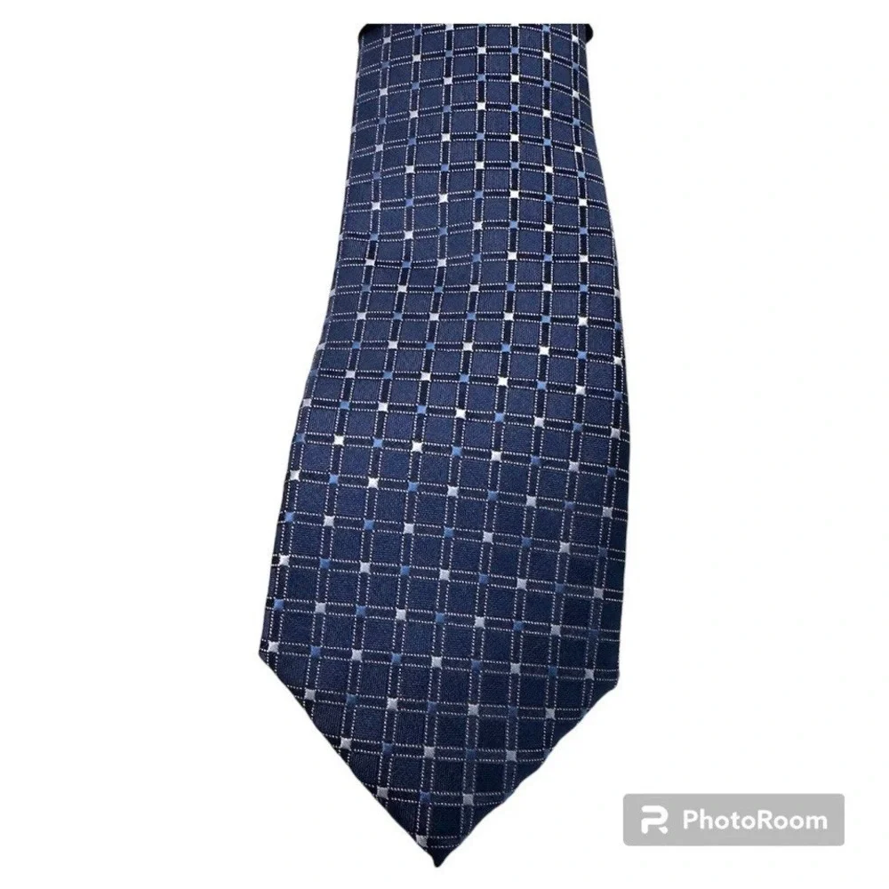 Saddlebred Mens Neck Tie Navy Blue‎ White Geometric Pattern Silk Blend NWT